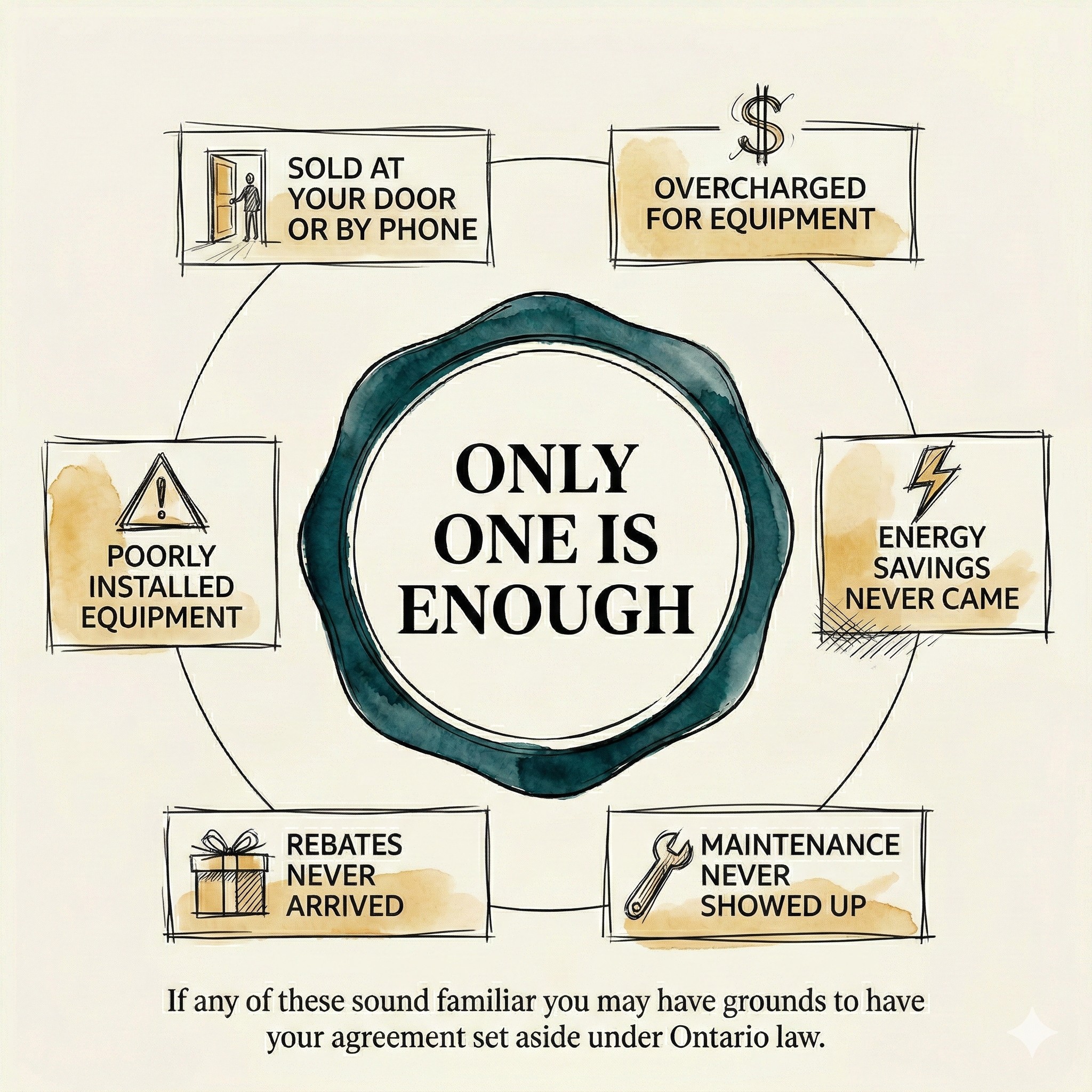 Infographic showing six grounds for having your HVAC agreement set aside — only one is enough